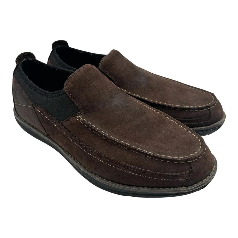 Timberland Shoes Men Sz 13 Brown Leather Slip On Loafers Anti-Fatigure Gripstick